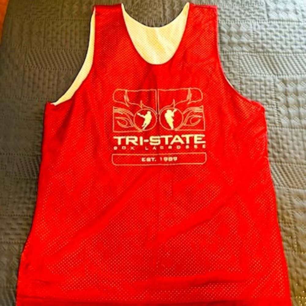 Tri-State Lacrosse Camp 2011 Vintage Men's XL Pinnie Maroon & White # 19